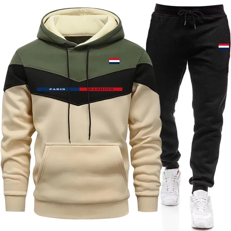 Completo Sportivo Casual Autunno Inverno da Uomo, Tuta da Jogging per Esterni, Set Moda Parigina con Felpa con Cappuccio e Pantaloni