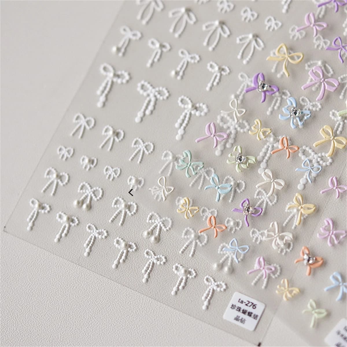 1sheet Japanese Kawaii Colorful White Line Bowknot 5D Black Self Adhesive Nail Art Decorations Stickers Ribbon Cute Decals DIY