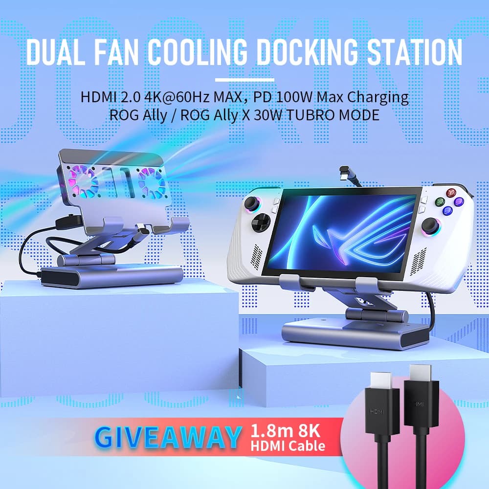 Docking station per ventole doppie RGB per console di gioco ROG ALLY SteamDeck AOKZOE OneXPlayer Dock staffa dock ad altezza regolabile 4K 60HZ