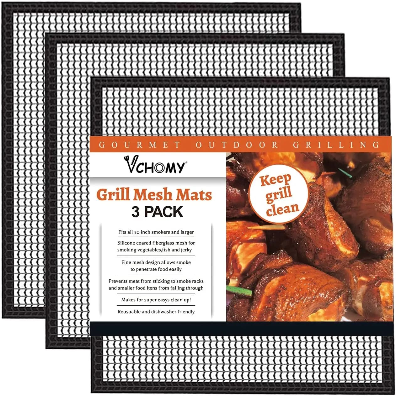 Non-Stick BBQ Grill Mats Set of 3 - Heavy Duty Reusable Teflon Sheets for Gas, Charcoal, Pellet Grills & Smokers - 11.8x13.8