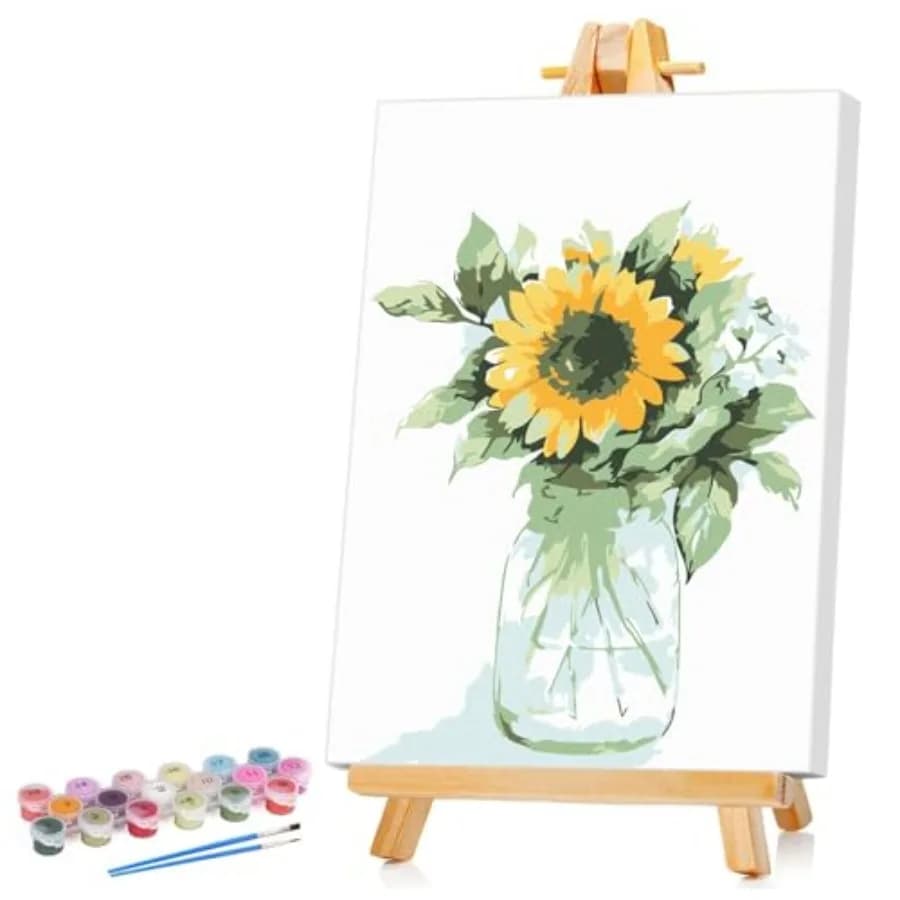 Framed Paint by Numbers Kit for Adults Beginner and Ages 8-12, Without Easel, Easy Acrylic on Canvas with Paints and Brushes, V