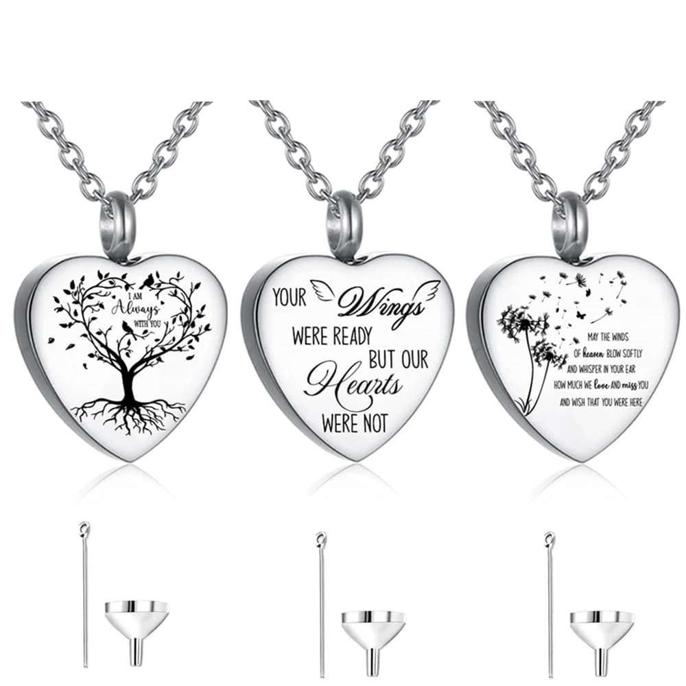 Collana con urna in acciaio inossidabile a 3 stili per medaglione commemorativo per ceneri, gioielli ricordo per donne e uomini, design a forma di cuore