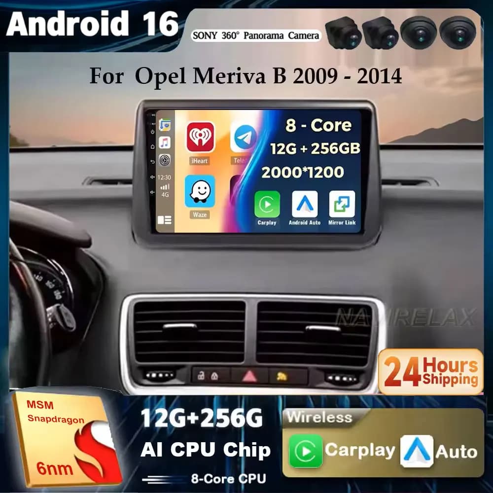 Android 15 For Opel Meriva B 2009-2014 2K QLED Android Car Radio Multimedia Video Player BT AI Voice CarPlay 4G Stereo Head Unit