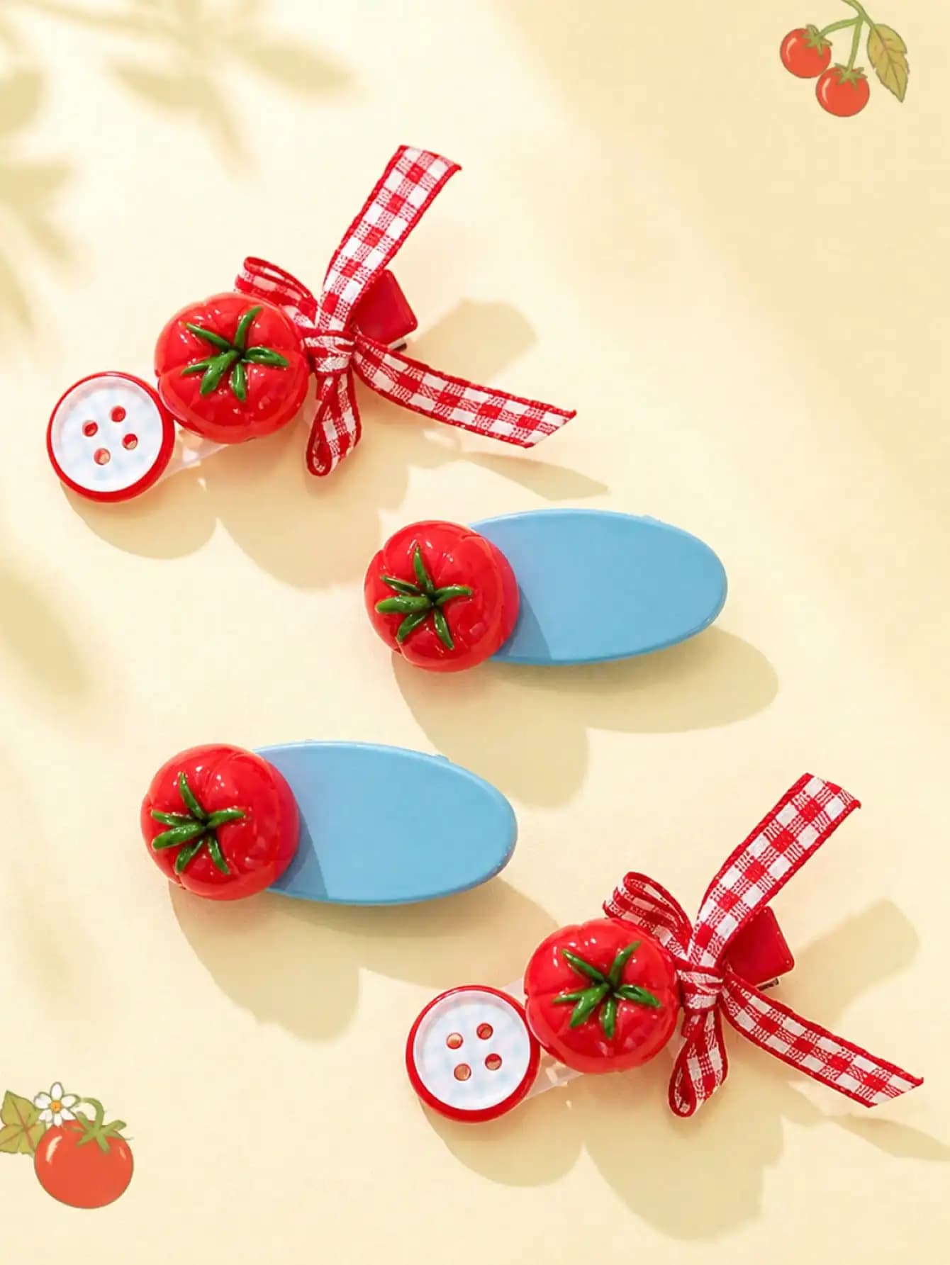 2pcs Non-Damaging Bow Hair Clips, Realistic Tomato Hair Clips, Versatile Daily Hair Clips For Girls
