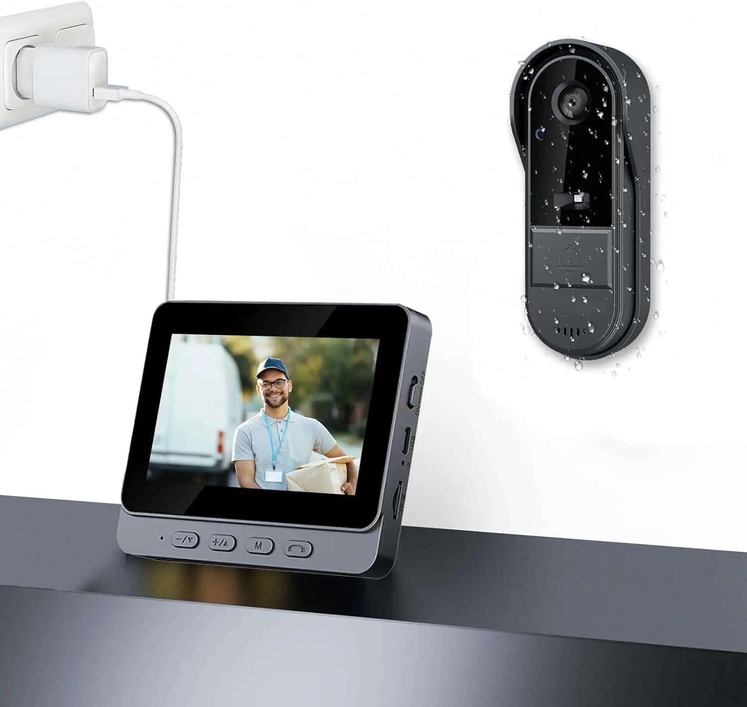 Campanello Video Wireless con Schermo 1080P, Audio Bidirezionale, Visione Notturna, Impermeabile IP65 per Uso Esterno