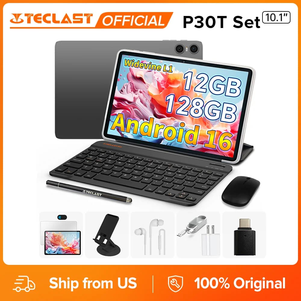 Teclast P30T Set Tablet Android 16 from 10.1" 120Hz with processor T7200 Octa-core Max. 12GB RAM 128GB ROM Keyboard/Custody/Mouse/Style/Earphone/Support
