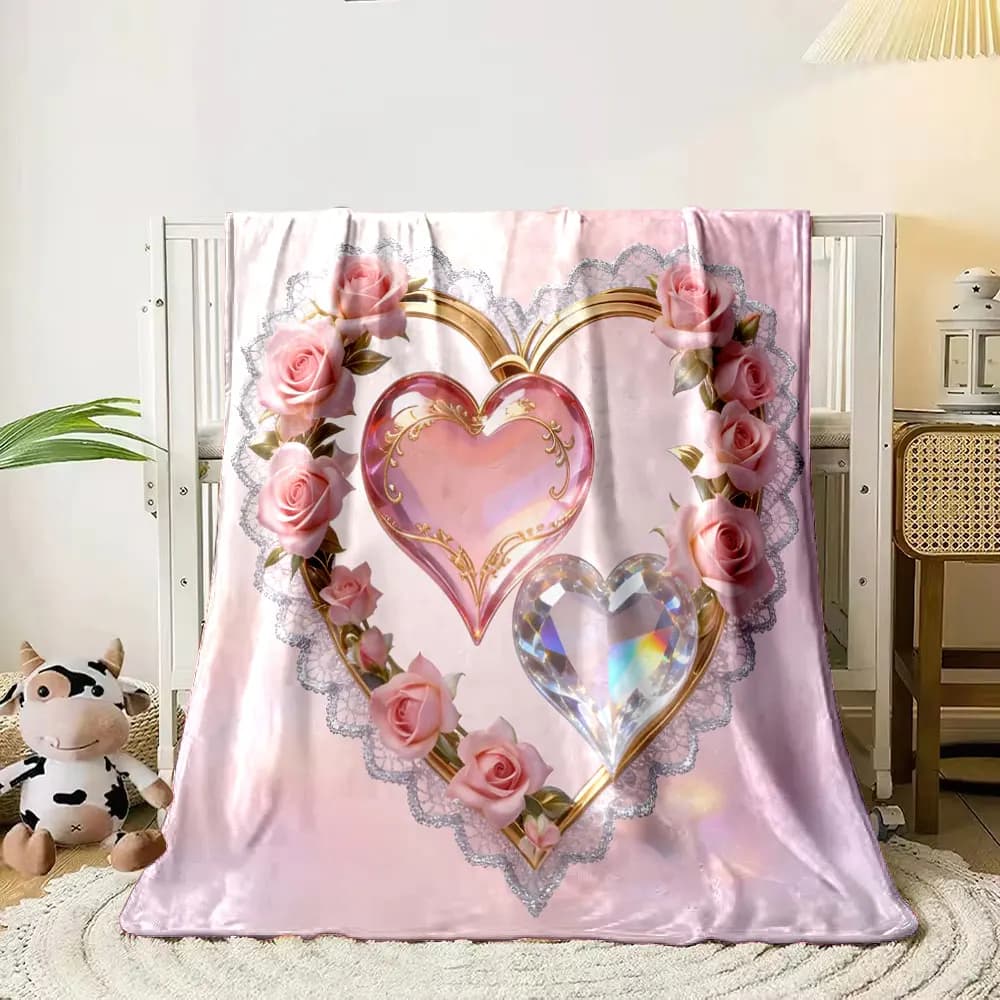 2 coperte con stampa di cuori e fiori Coperte calde per bambini adulti Viaggi a casa Coperte morbide e confortevoli Regali