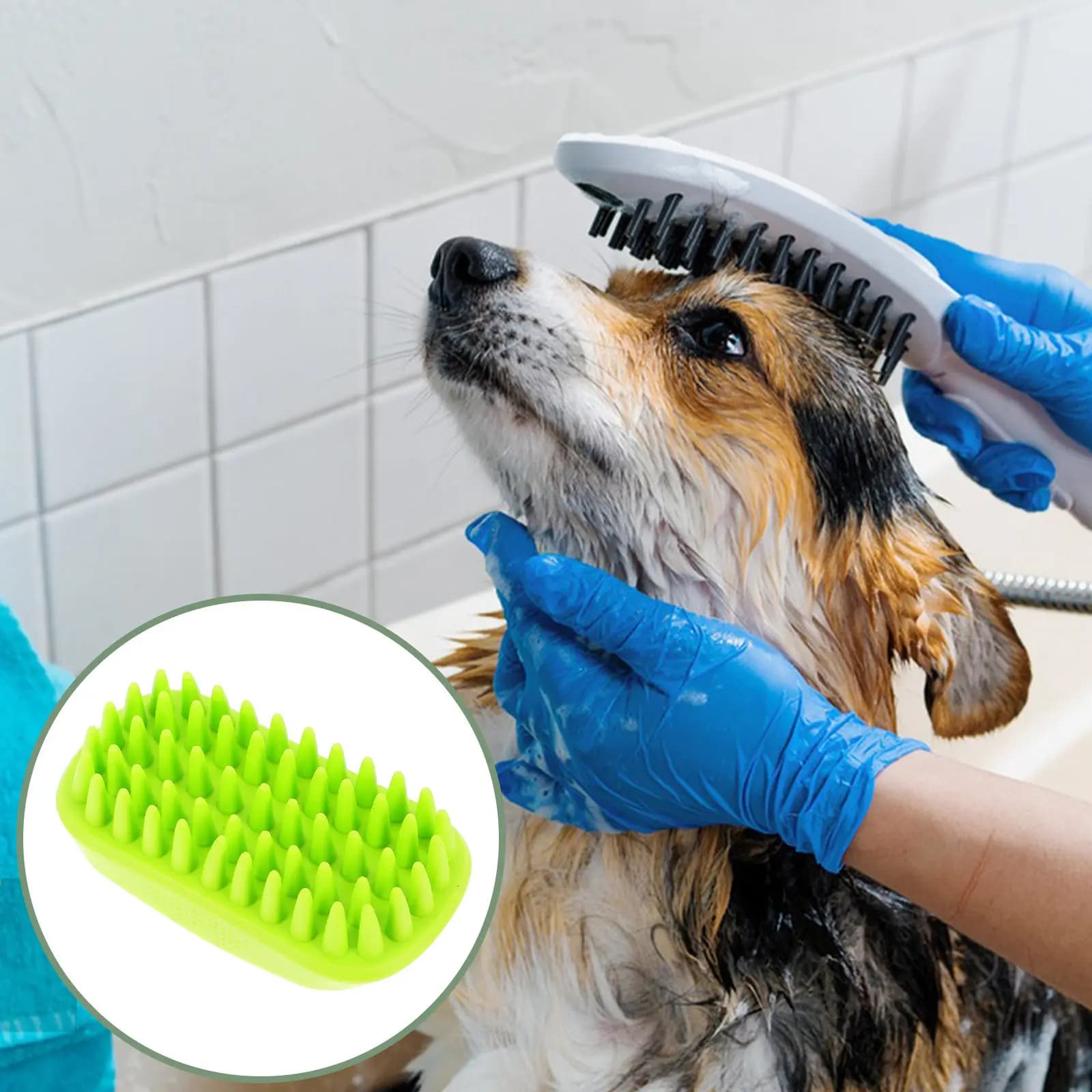 Spazzola in Silicone per Shampoo per Animali Domestici, Setole Morbide in Silicone, Manico Ergonomico Antiscivolo, Spazzola per Massaggio e Pulizia del Pelo di Cani e Gatti