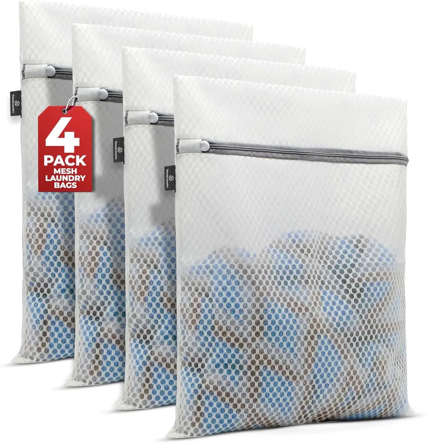 Confezione da 4 Sacchetti a Rete per Bucato Delicato - Protezione a Nido d'Ape con Cerniera - 12x16 Pollici