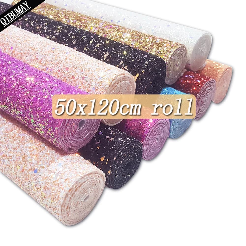 QIBU 50x120cm rotolo di tessuto Glitter grosso grande formato ecopelle dorata da cantiere per borsa artigianato decorazione accessori per capelli fai da te