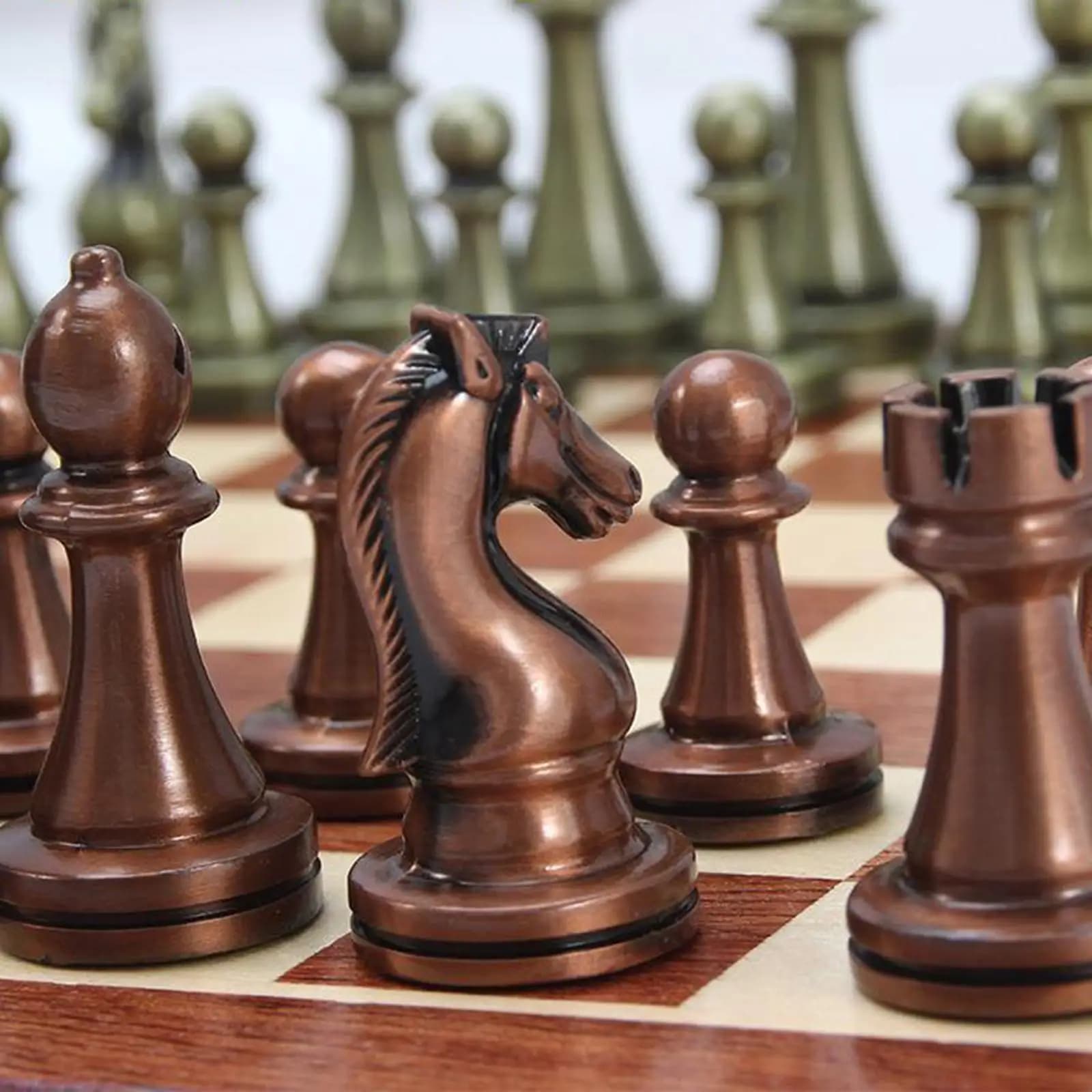 Travel Portable Metal Chess Set with Wooden Chess Board Pieces