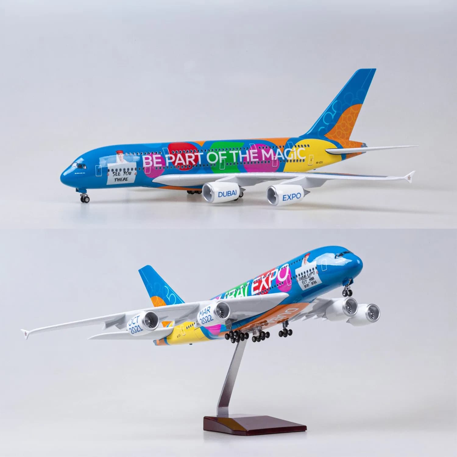 1/160 scale Emirates EXPO A380 Large Resin Diecast Airplane Model Toy Kit with Stand for Collections Displays or Boys Gift