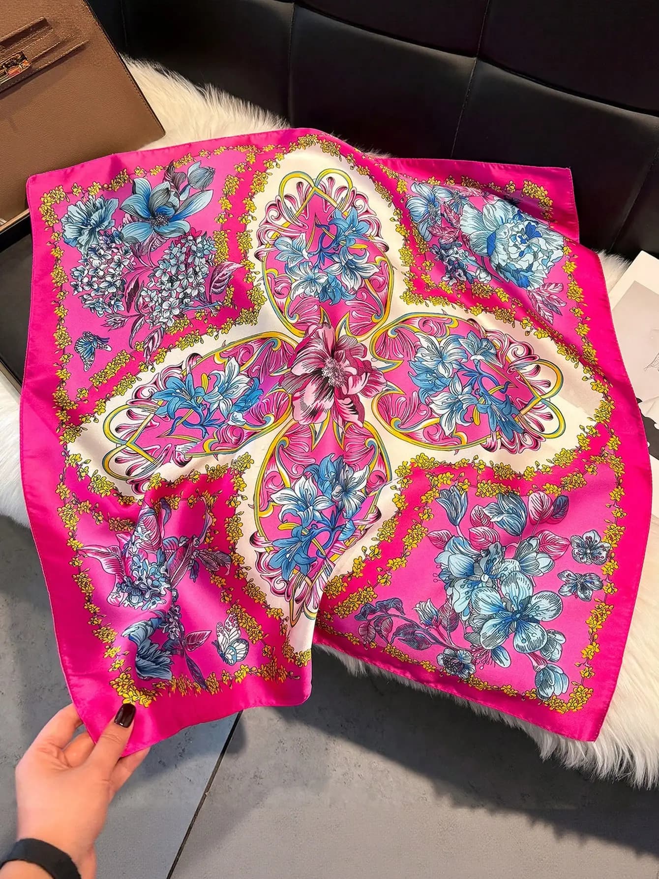 Elegant Floral Print Bohemian Square Scarf Unisex Bandana For Casual Streetwear Headband Sun Protection
