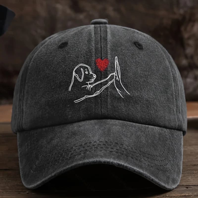Cappellino da Baseball da Uomo - Cappello Minimalista per Amanti dei Cani con Grafica High-Five e Cuore, Tessuto Leggero per Uso Quotidiano ed Eventi Speciali