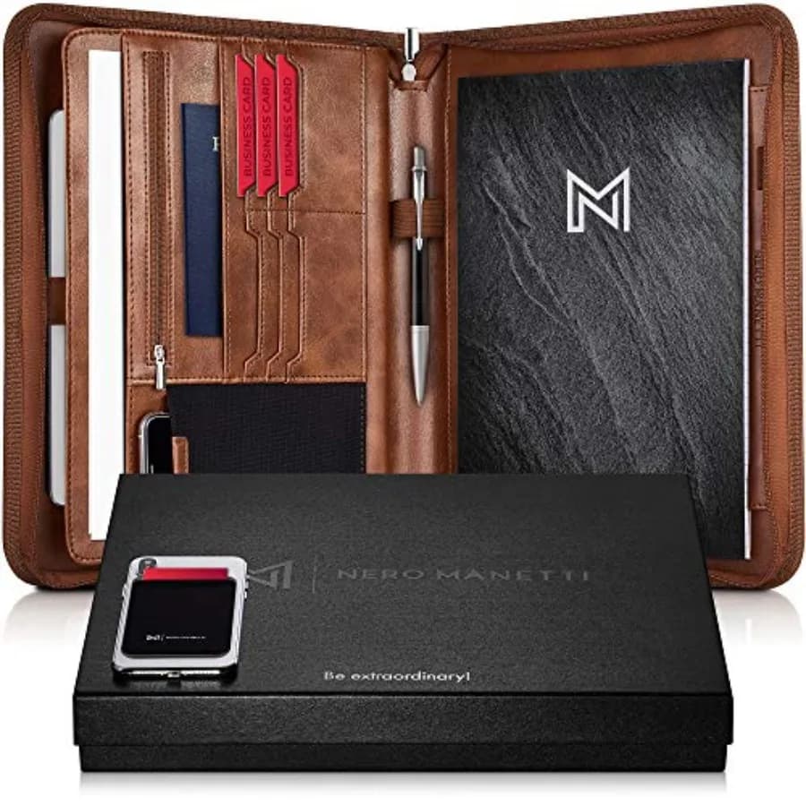 Zippered Vegan Leather Padfolio/Portfolio Pad Holder-Business PU Leather Notepad Folder for Resumes Interviews iPad/Tablet Phon