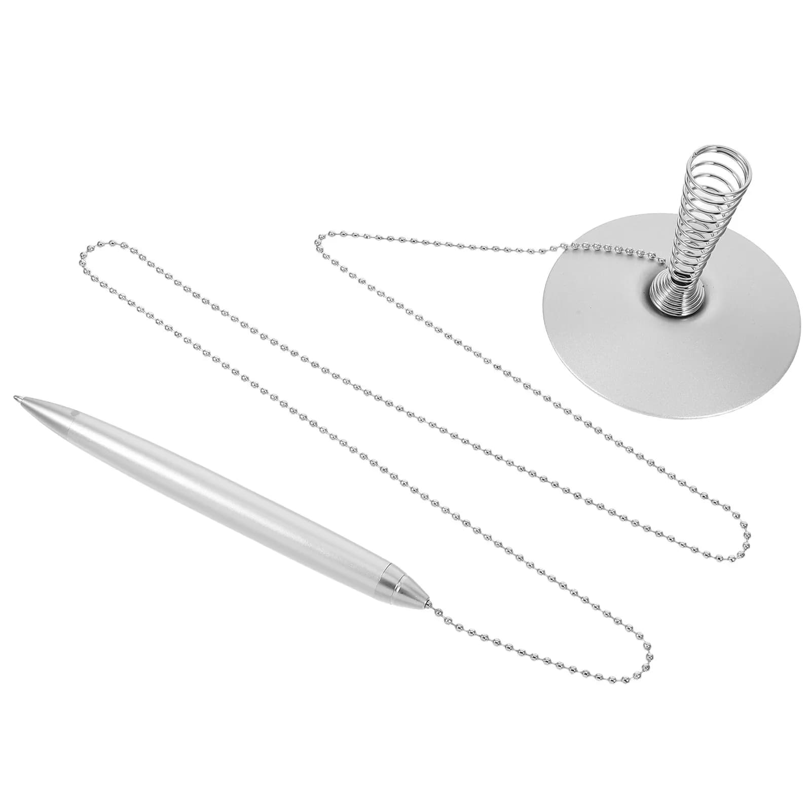 Penna a Molla in Metallo con Catena di Sicurezza, Penna Gel per Scrivania, Firma e Scrittura Fluida, Forniture per Ufficio