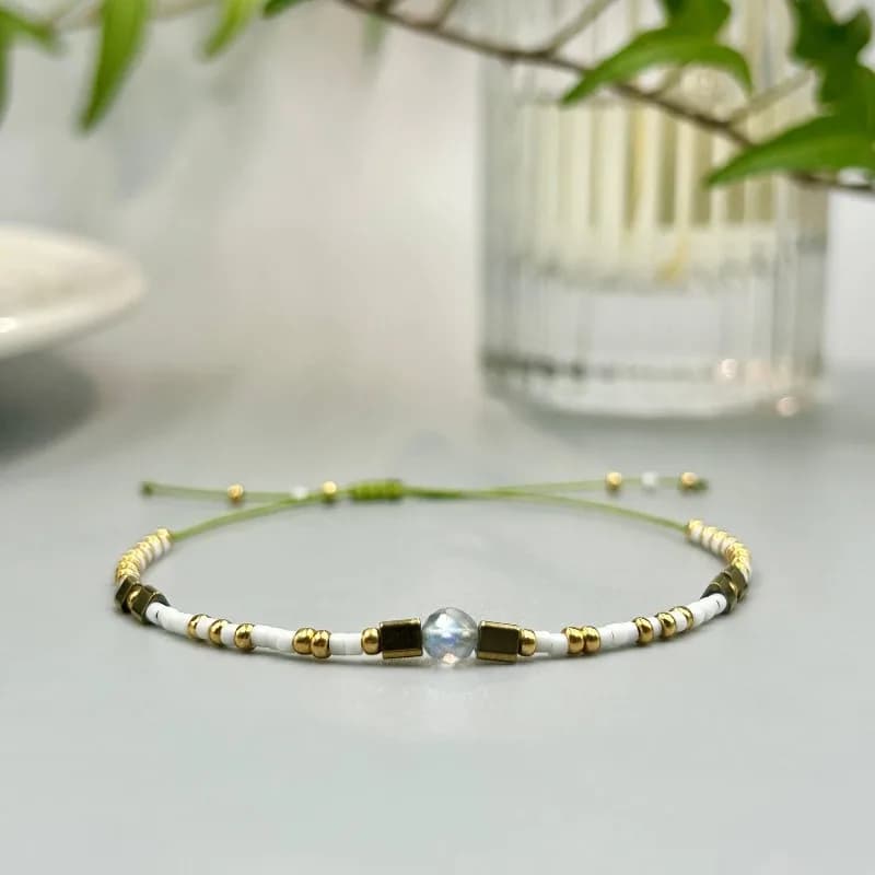 Moonstone Crystal Bracelet Handmade Adjustable Healing Stone Jewelry Gift