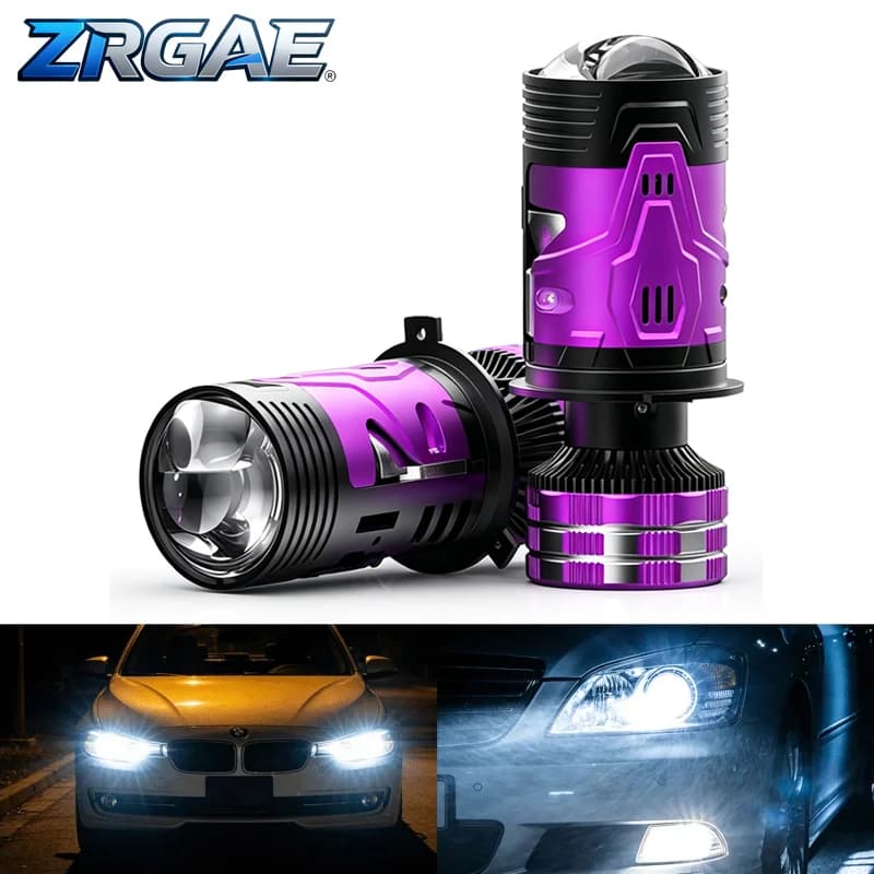 2Pcs H4 Lens LED Headlight Bulbs Mini Projector Lens Double Copper Tube CANBUS 6000K White Hi/Lo Beam Turbo Fan LED Lamp 12V 24V