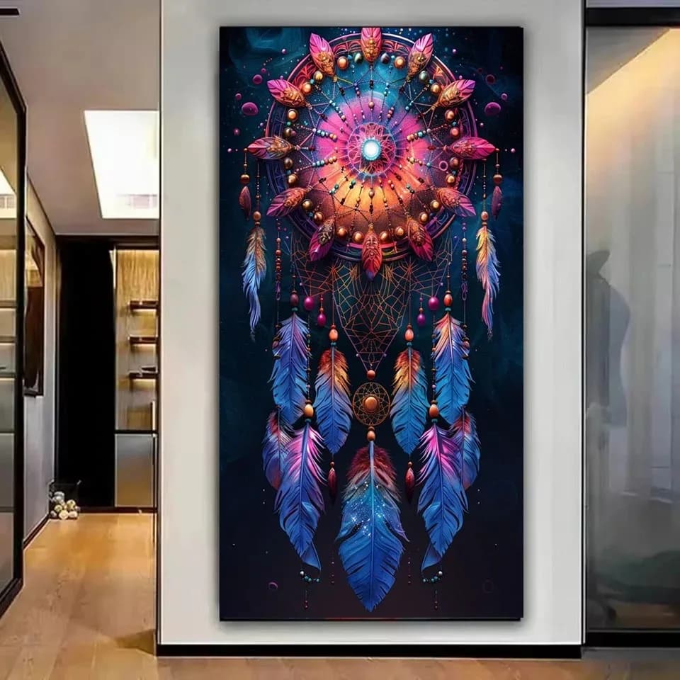 Diamond Painting Art 5D DIY Colorful Dream Catcher Large Diamond Embroidery Kit Wolf Square Round Mosaic Rhinestone Cross Stitch