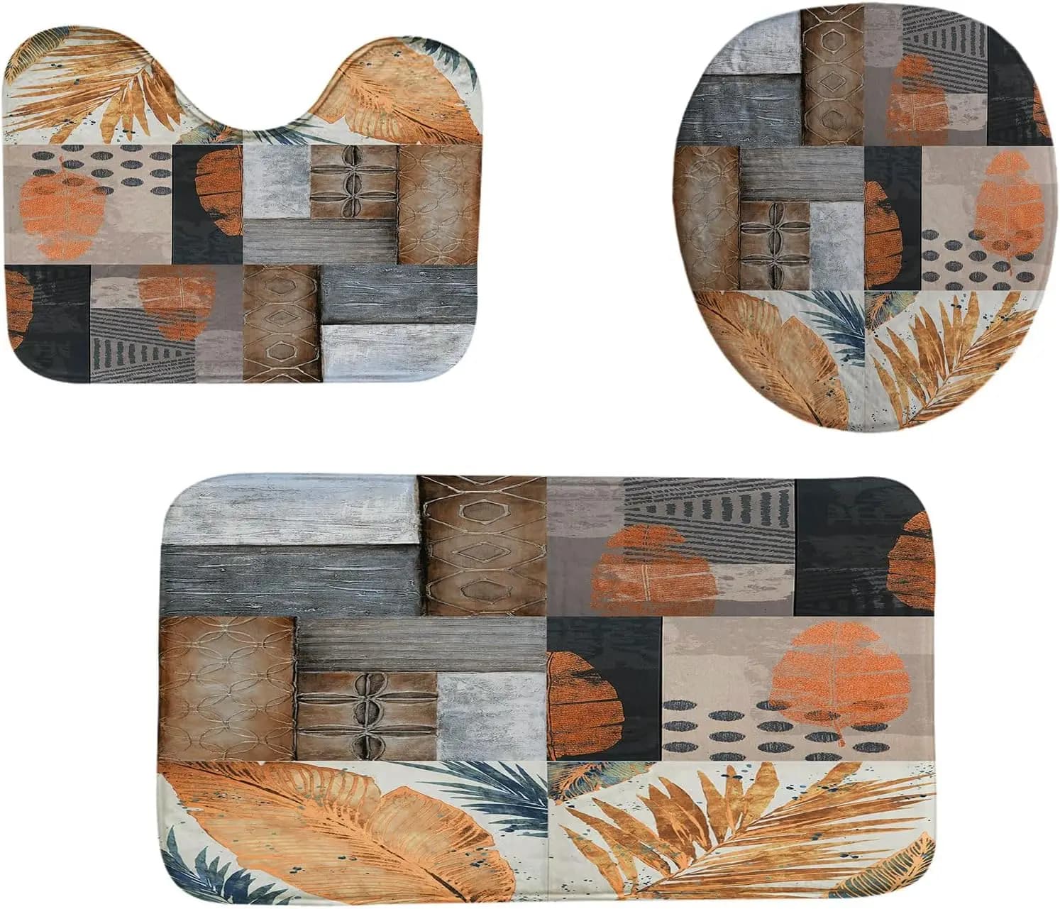Set di tappetini da bagno con arte astratta da parete da 3 pezzi, tappeto in memory foam con stampa di piastrelle quadrate, tappeto da bagno lavabile in lavatrice antiscivolo super morbido