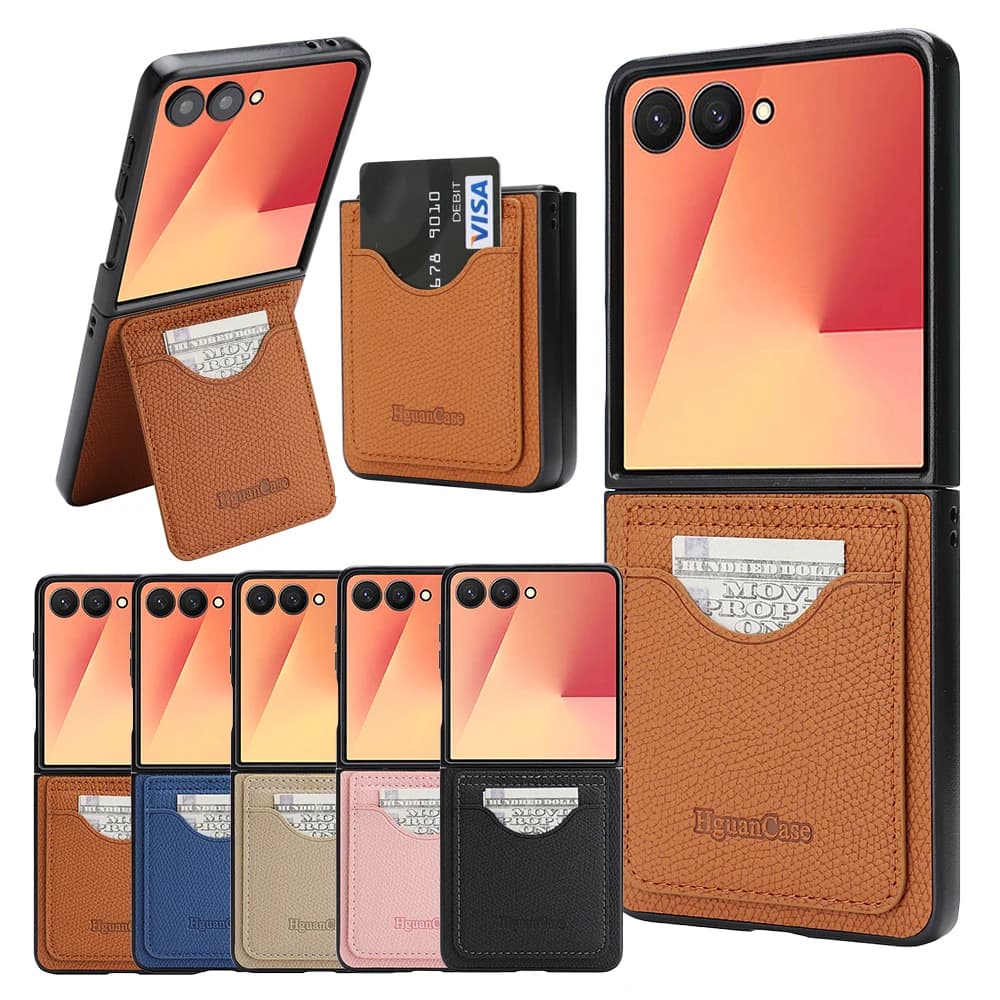 Custodia a Portafoglio in Pelle per Samsung Galaxy Z Flip 7 6 5 4 3 FE Flip7 Flip6 Flip5 Flip4 Flip3 con Slot per Carte e Funzione Stand