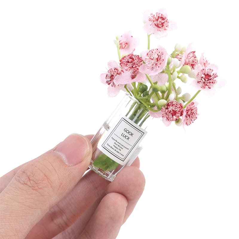 1:12 Home of Miniature Dolls Jasmine Rose Flower Jar Set Model Decor Accessories Furniture Home Decorations Simulation Pot Plants
