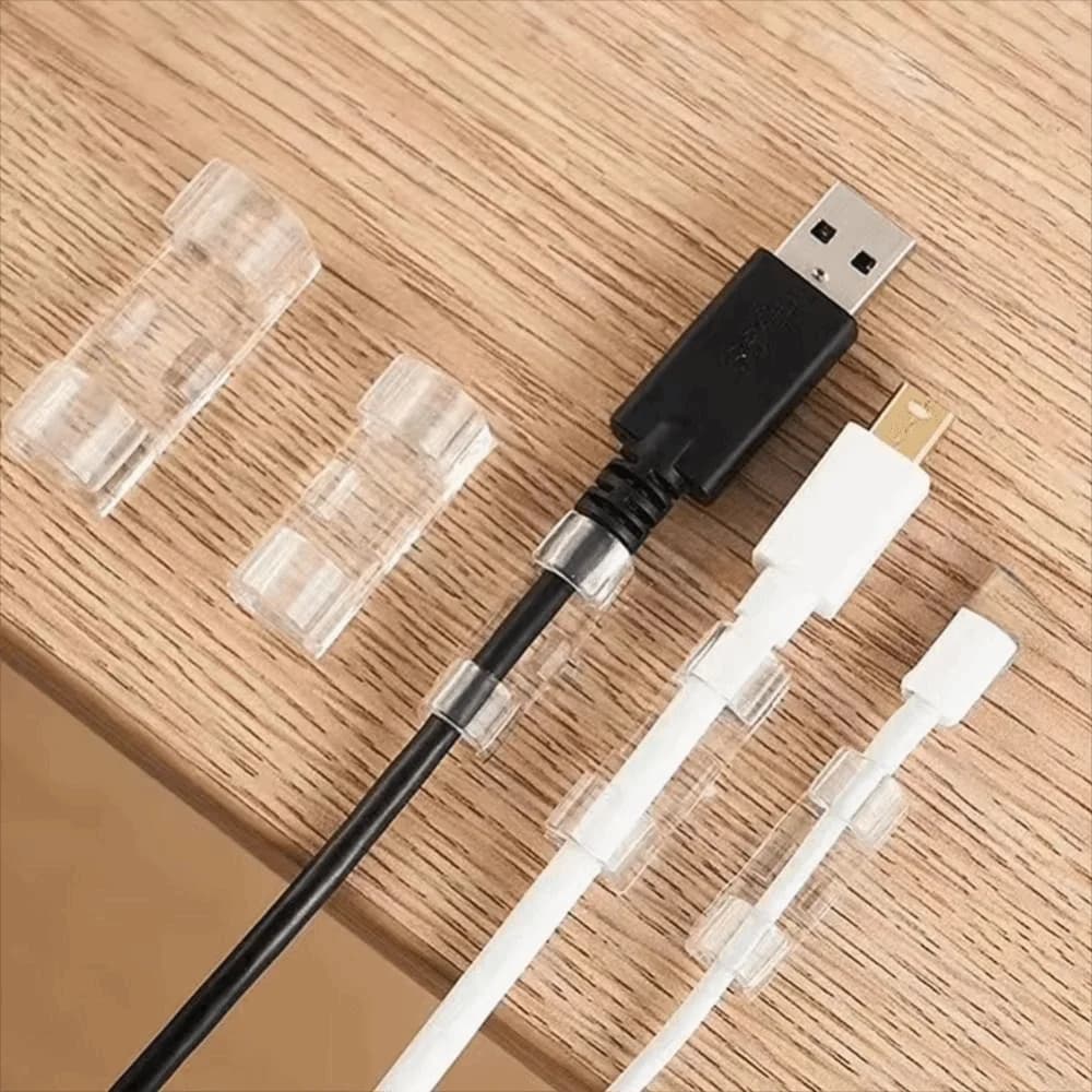 Self Adhesive Cable Management Clips Plastic Material Transparent Wire Clips Sticky Back 20 PC Pack Cable Organizers