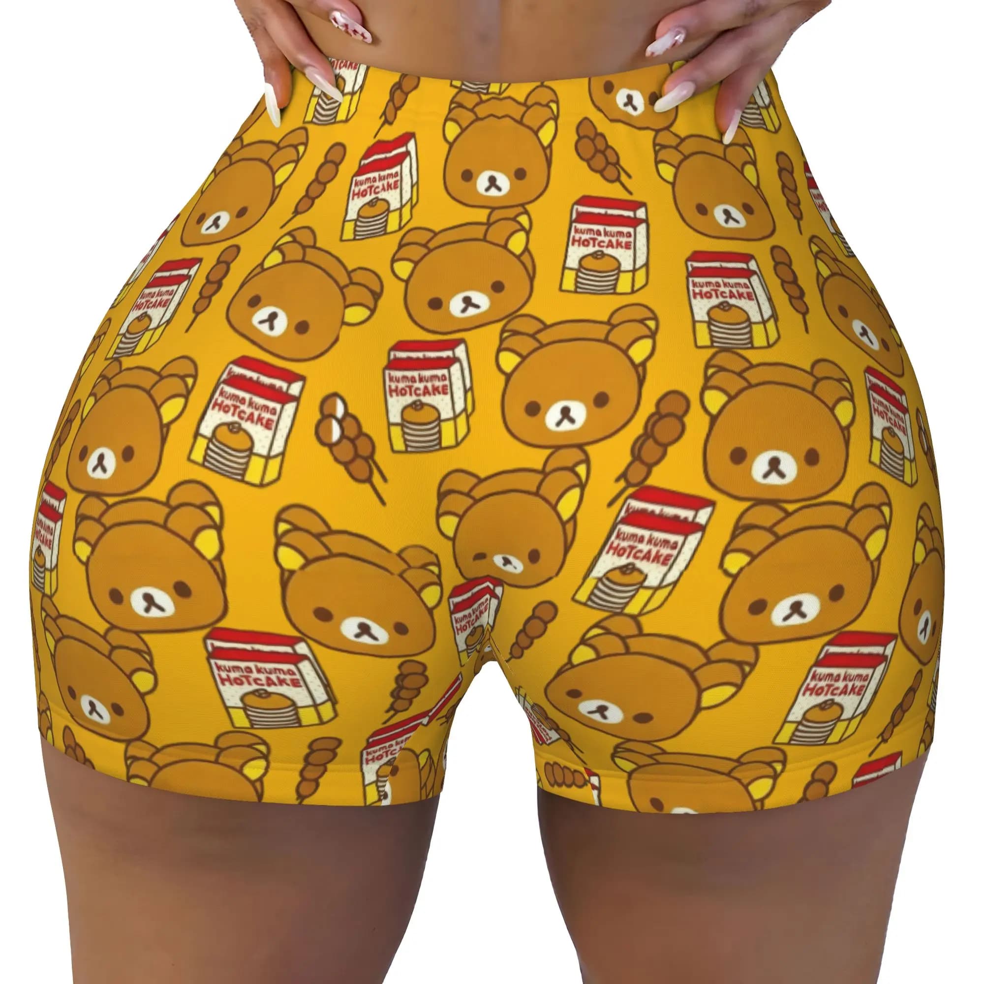 Cartoon Rilakkuma Seamless Pattern Gym Running Volleyball Shorts Women Workout Yoga Shorts