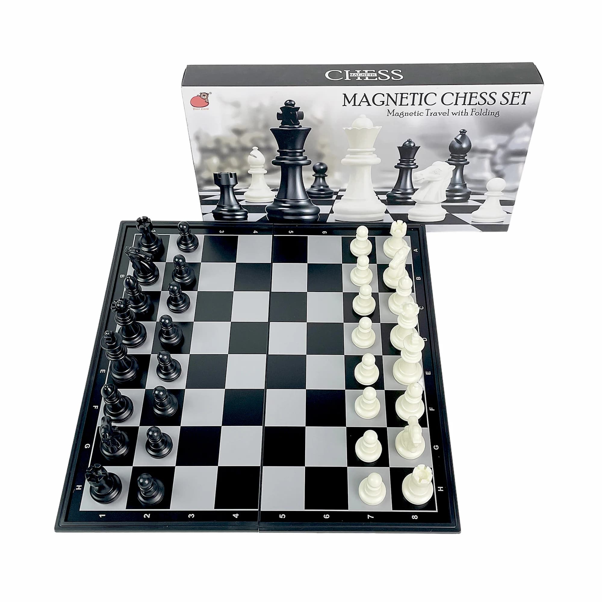 Scacchiera Magnetica Pieghevole 31,8cm x 31,8cm, Gioco da Tavolo Portatile in Plastica Bianco e Nero per Viaggi e Attività all'Aperto