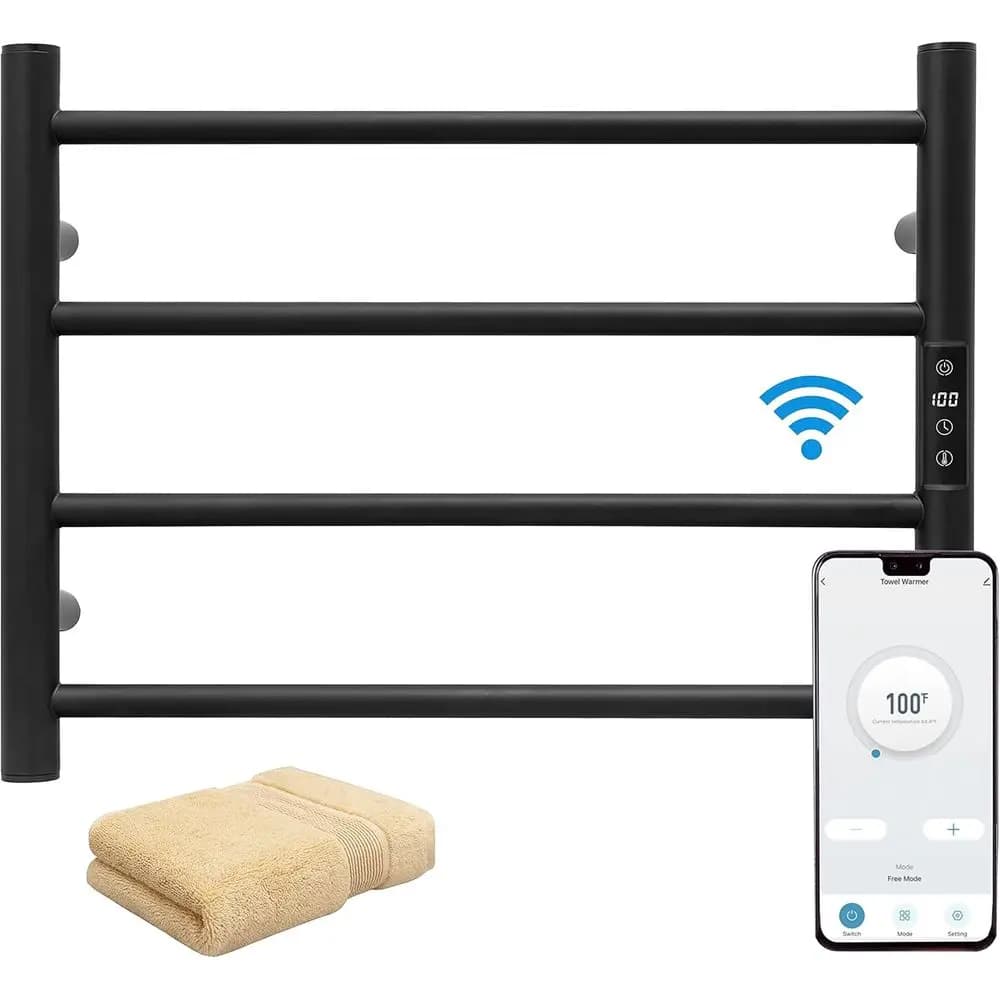 Scaldasalviette KEG Smart WiFi montato a parete con timer incorporato e controllo della regolazione della temperatura, Hea elettrico in acciaio inossidabile a 4 barre