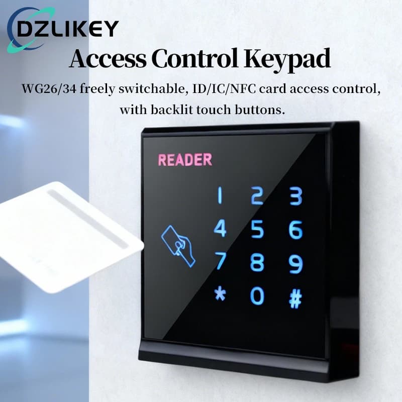 Lettore di Accesso NFC Impermeabile Nero con Tastiera a Codice e Retroilluminazione LED, Lettore di Carte ID/IC Wiegand26/34 per Sistemi di Sicurezza