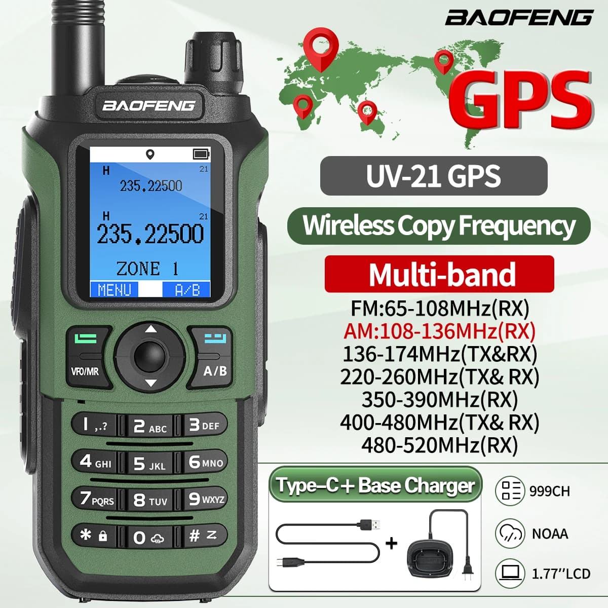 Baofeng UV-21 PRO Walkie Talkie GPS Multi Band Wireless Copia Frequenza Tipo-C Aggiornamento a lungo raggio UV 17 PRO GPS Ham Radio bidirezionale