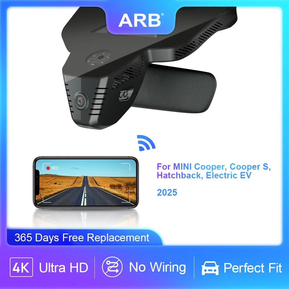 Telecamera da cruscotto ARB 4K per MINI Cooper/Cooper S/Hatchback/Elettrico EV 2025, DVR per auto UHD 2160P con APP WIFI, sensore G e visione notturna