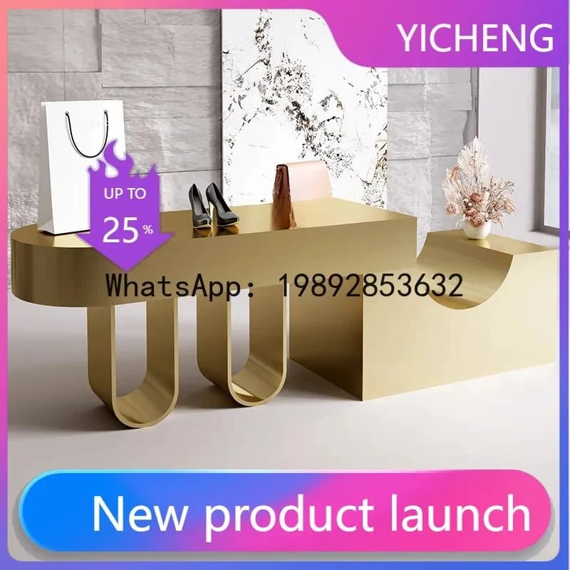 QQ Negozio di abbigliamento Bancone dell'isola Bancone del flusso Bancone portaoggetti in acciaio inossidabile Tavolo espositivo per scarpe e borse del negozio dell'acquirente