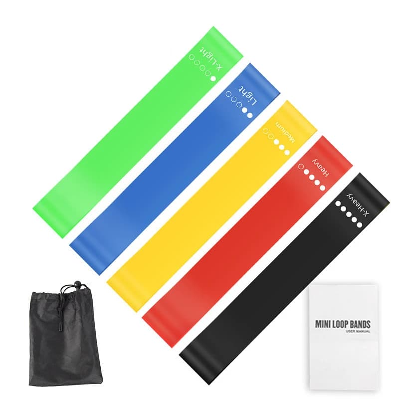 Set of 5 TPE Resistance Faxes with Stock Exchange and Manual, Elastic Bands for Yoga, Pilates, Strength Training, Home Gym