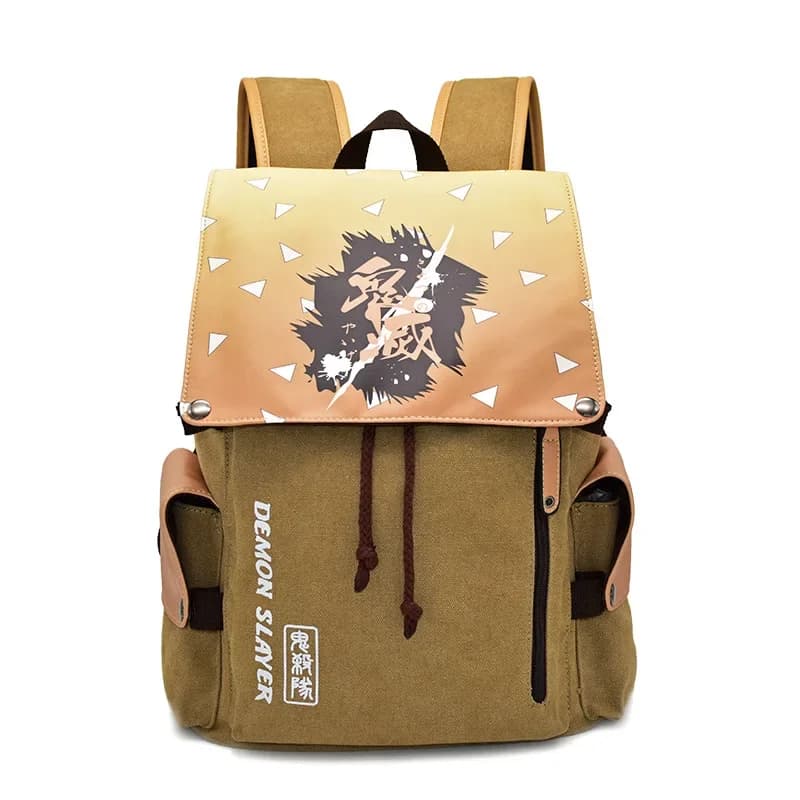 Demon Slayer Anime Canvas Backpack with Nezuko Tanjirou Zenitsu Giyuu Printing Laptop Schoolbag Birthday Gift for Fans