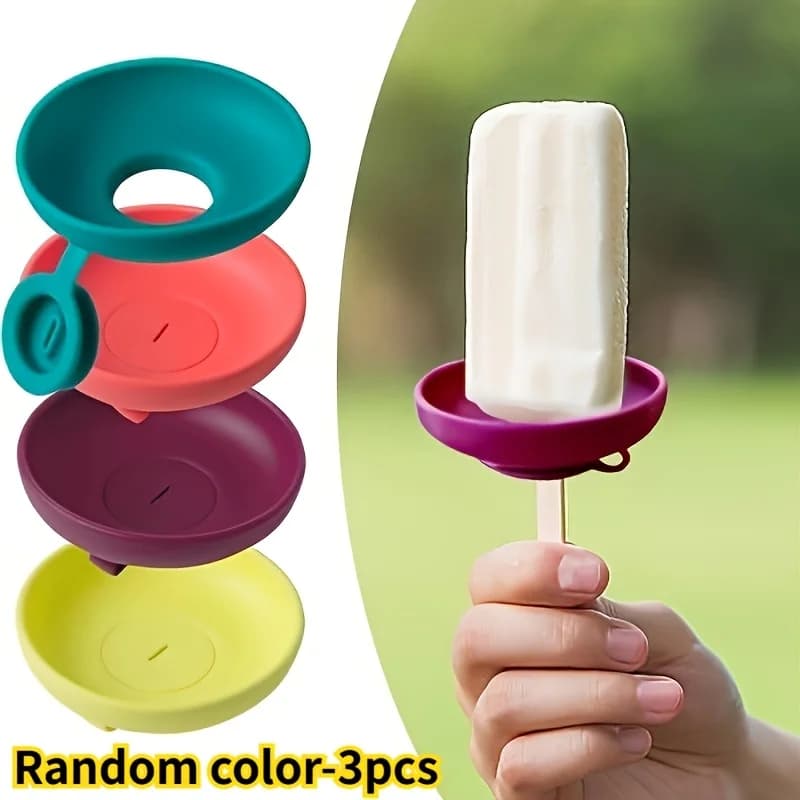3-Piece Silicone Ice Cream Holders | Cone Stands with Anti-Drip Function, Portable Popsicle Mold Trays | Dishwasher-Safe Summer Popsicle Racks, Portable Snack Boxes with Handles, 3 Pieces in Random Colors