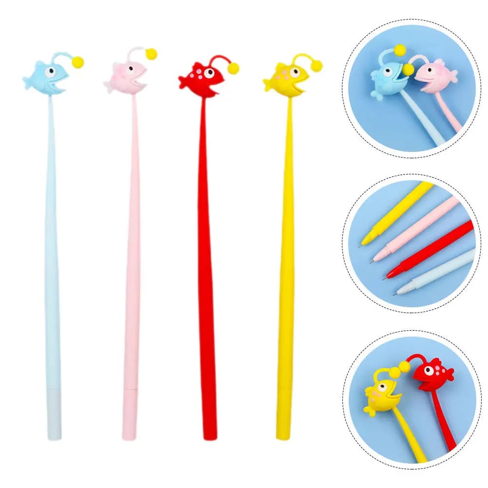 4Pcs Fish Shape Gel Ink Pens Kawaii Cartoon Writing Pens for Students Office Study Creative Cute Decorative Desk Accessories