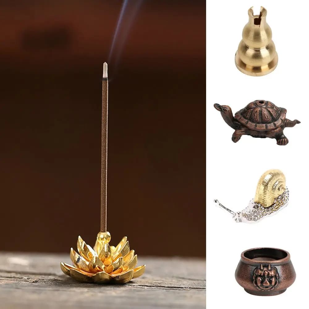 Artigianato Decorazioni per la casa Forme tradizionali Gadget buddisti Incensiere in rame Joss-stick inserito Porta incenso raccoglitore di cenere