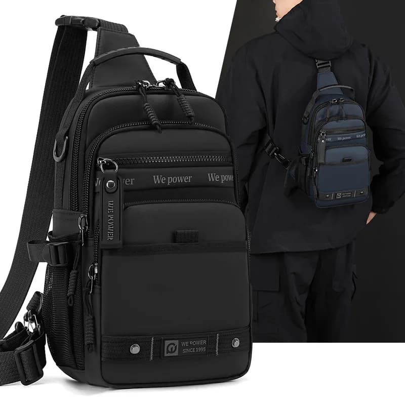 Nylon fabric lightweight multi-functional backpack, multi-pocket crossbody bag, large-capacity chest bag for outdoor commuting