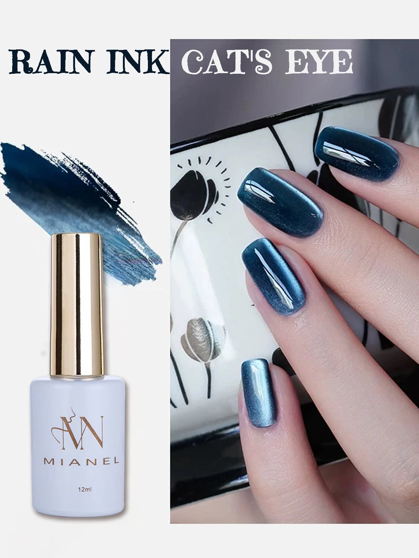 Smalto Semipermanente Gel Effetto Occhio di Gatto Blu 12ML 1 Pezzo, Nuovo Stile 2025 Popolare, con Perline di Vetro Effetto Sbiancante e Magnete per Unghie Blu