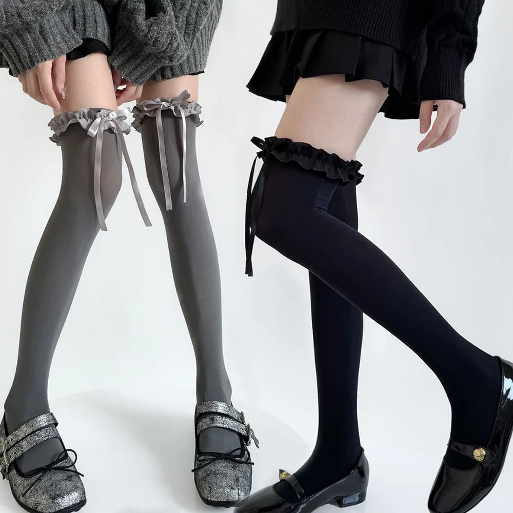 Steady sexy sweet and soft style JK Lolita socks for girl long socks High knee socks with Japanese style lace bow