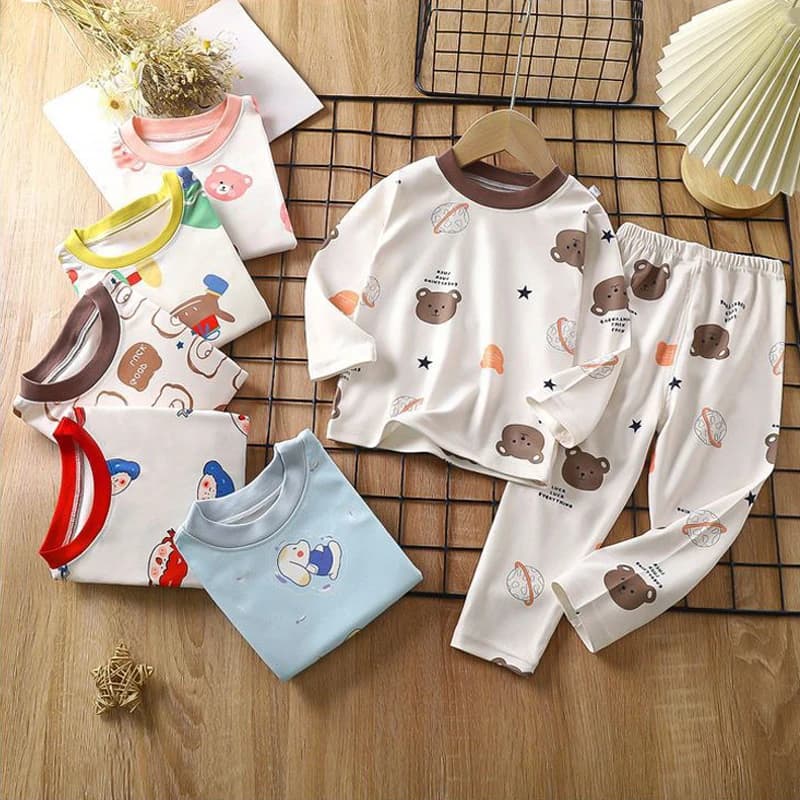 1 pz set di biancheria intima per bambini pigiama di cotone morbido per bambini ragazzi ragazze bambino primavera autunno simpatico cartone animato manica lunga indumenti da notte per la casa