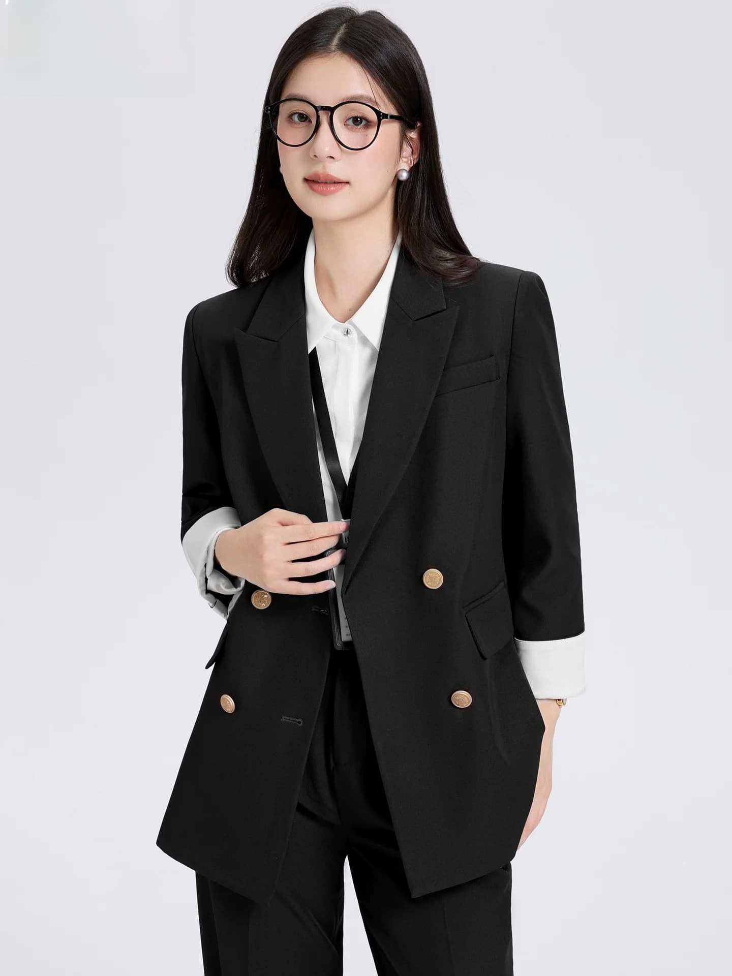 Elegant Black Suit Jacket Women's Loose Fit Double Breasted Korean Style Casual Fashionable Autumn New Arrival