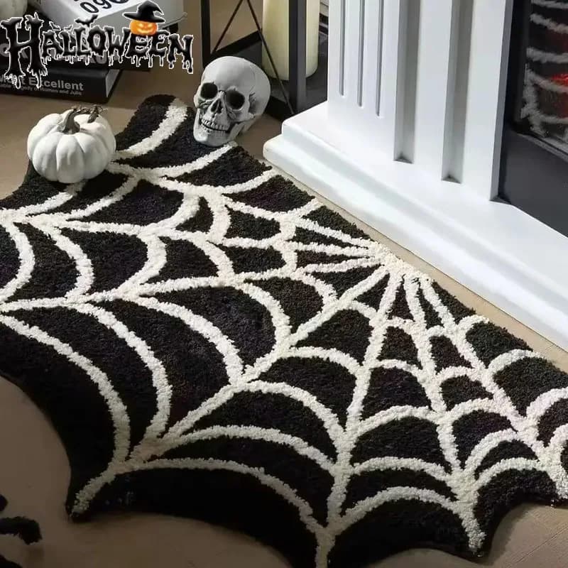 1 Piece Mat Zerbino Halloween with Ragnatela and Pumpkin, Anti-slip, for Interior and Exterior, for Entrance and Portic Decoration