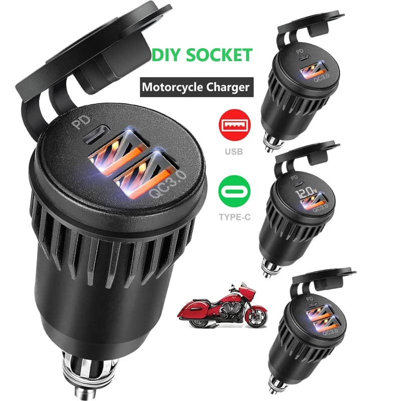 Moto QC3.0 USB Type C PD Fast Charger Power Adapter Hella DIN socket For BMW R1250 1300GS For Ducati For Triumph