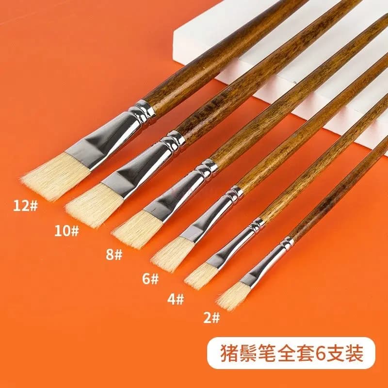 6pcs Pig Mane Oil Painting Pen Set for Beginners, Paint Brushes, Hard Haired Fan Plate Brushes, Oil Painting Brushes