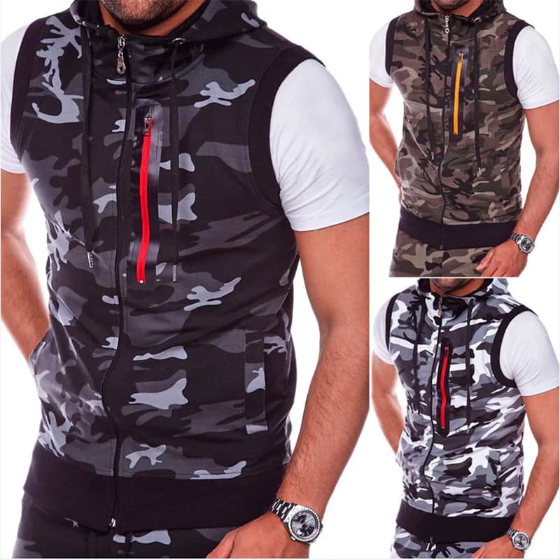 2023 nuovi uomini Bodybuilding canotte senza maniche felpe con cappuccio uomo Casual Camouflage gilet con cappuccio maschile Camo abbigliamento muslimah