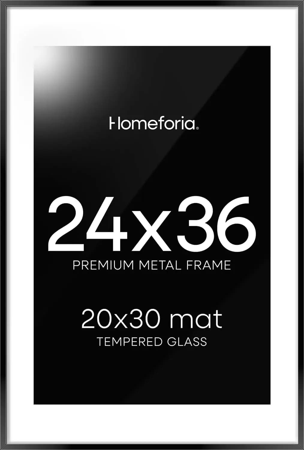 24x36 Picture Frame Black, High End Metal Poster Frame with Mat 20x30, Tempered Glass Wall Mount