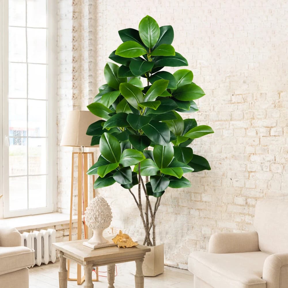 105 cm 2 forchette grandi piante artificiali finto ramo di un albero di magnolia foglie di gomma di plastica paesaggio verde alto per la decorazione del giardino di casa